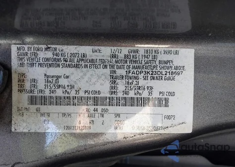 2013 Ford Focus Se z USA, uszkodzony, nr VIN 1FADP3K23DL218697